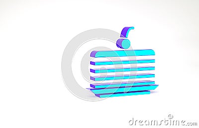 Turquoise Cake icon isolated on white background. Happy Birthday. Minimalism concept. 3d illustration 3D render Cartoon Illustration