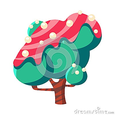 Turquoise cake tree covered with pink glaze. Colorful cartoon vector Illustration Vector Illustration