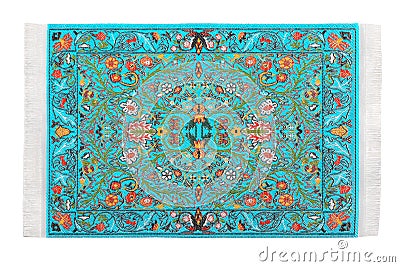 Turquoise carpet horizontally lies on white Stock Photo