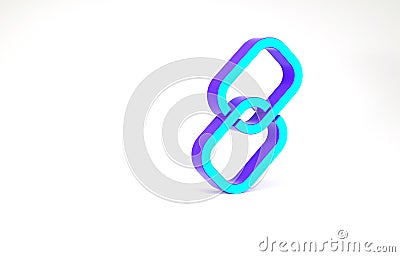 Turquoise Chain link icon isolated on white background. Link single. Minimalism concept. 3d illustration 3D render Cartoon Illustration