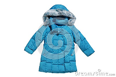 Turquoise childrens padded coat Stock Photo