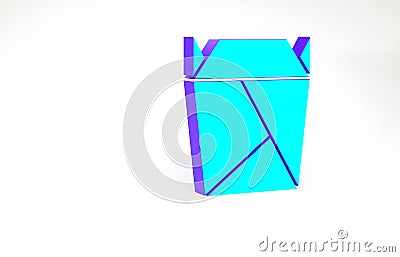 Turquoise Chinese restaurant opened take out box filled icon isolated on white background. Take away food. Minimalism Cartoon Illustration