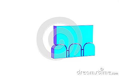 Turquoise Cinema auditorium with screen and seats icon isolated on white background. Minimalism concept. 3d illustration Cartoon Illustration