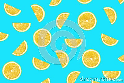 Turquoise colorful pattern of lemon slices Stock Photo