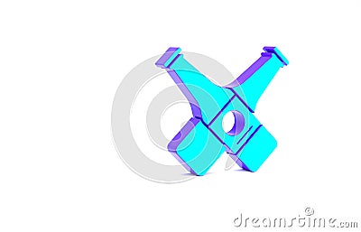 Turquoise Crossed beer bottle icon isolated on white background. Minimalism concept. 3d illustration 3D render Cartoon Illustration