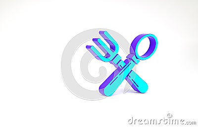 Turquoise Crossed fork and spoon icon isolated on white background. Cooking utensil. Cutlery sign. Minimalism concept Cartoon Illustration