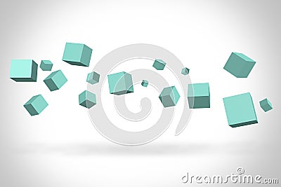 Turquoise cubes suspended in the air Stock Photo