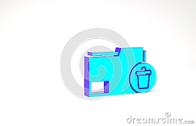 Turquoise Delete folder icon isolated on white background. Delete or error folder. Close computer information folder Cartoon Illustration