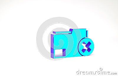 Turquoise Delete folder icon isolated on white background. Delete or error folder. Close computer information folder Cartoon Illustration
