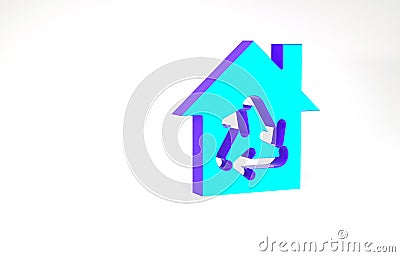 Turquoise Eco House with recycling symbol icon isolated on white background. Ecology home with recycle arrows Cartoon Illustration