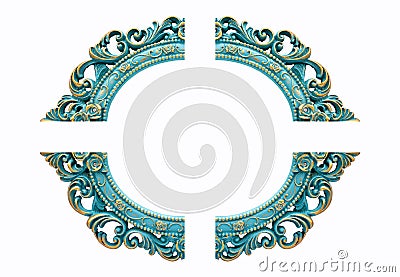 Turquoise gold gilded carved oval frame, isolated on white background Stock Photo