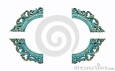 Turquoise gold gilded carved oval frame, isolated on white background Stock Photo