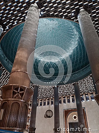 turquoise green dome inside the Istiqlal Mosque in Jakarta Editorial Stock Photo