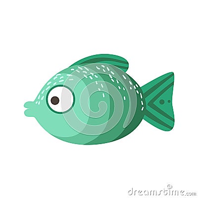 Turquoise And Green Shades Of Color Fantastic Colorful Aquarium Fish, Tropical Reef Aquatic Animal Vector Illustration