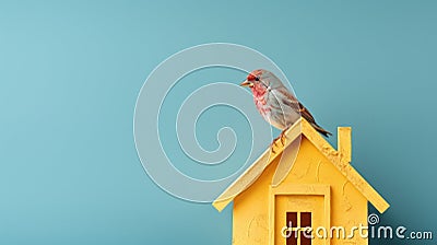 Turquoise House Finch: A Unique Minimalism Painting Stock Photo