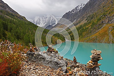 Turquoise lake and mountains. Stock Photo