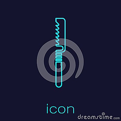 Turquoise line Medical saw icon isolated on blue background. Surgical saw designed for bone cutting limb amputations and Vector Illustration