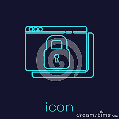 Turquoise line Secure your site with HTTPS, SSL icon isolated on blue background. Internet communication protocol Vector Illustration