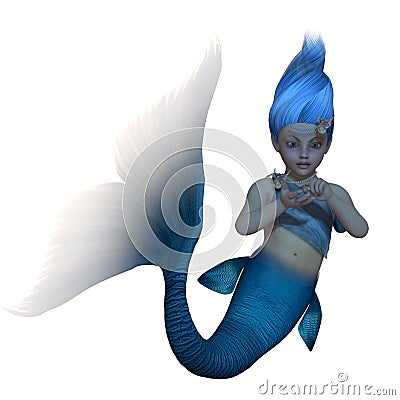 Turquoise Mermaid Baby on White Stock Photo