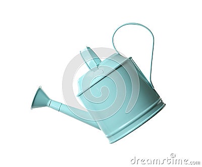 Turquoise metal watering can isolated on white Stock Photo