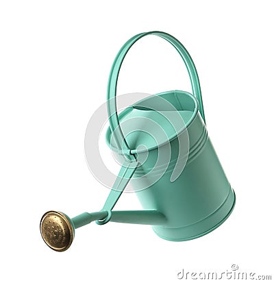 Turquoise metal watering can isolated on white Stock Photo