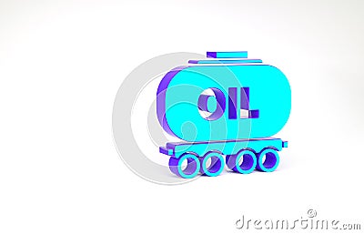 Turquoise Oil railway cistern icon isolated on white background. Train oil tank on railway car. Rail freight. Oil Cartoon Illustration