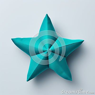 Turquoise Origami Star: Abstract Minimalism In Dark Sky-blue And Dark Emerald Stock Photo