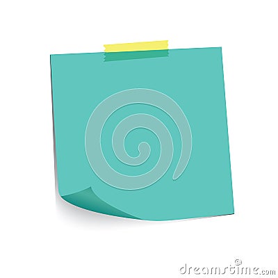 Turquoise paper note and adhesive tape with curled corner, ready for your message. Vector illustration. Vector Illustration