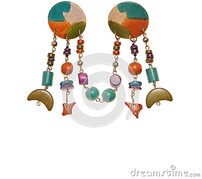 Turquoise plastic earrings; costume jewellery Stock Photo