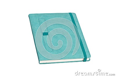Turquoise pocket leather daily planner with elastic banded. Stock Photo