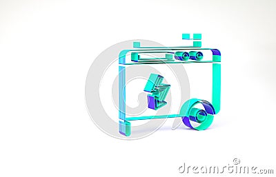 Turquoise Portable power electric generator icon isolated on white background. Industrial and home immovable power Cartoon Illustration