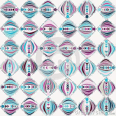 Turquoise purple motif mosaic vector seamless pattern. Hand drawn ethnic doodle style geometric stripe background. Trendy boho Stock Photo
