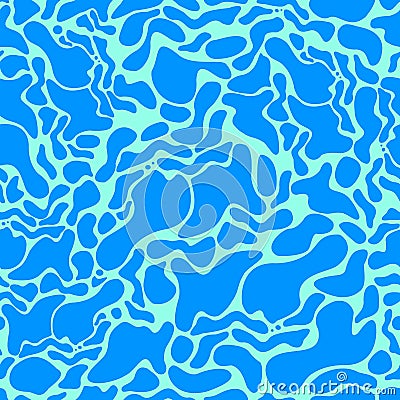 Turquoise rippled water seamless texture. Shining blue water spots, flat drops and smudges, abstract vector. Vector Illustration