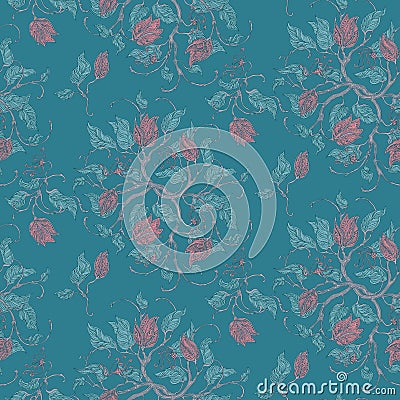 Turquoise seamless vintage floral pattern Vector Illustration