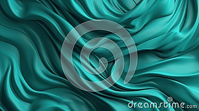 Turquoise, green silk background, beautiful ripply texture, textile. Generative AI Stock Photo