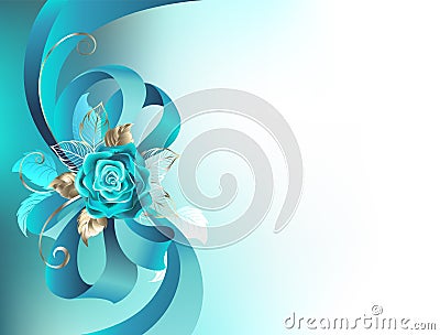 Silk bow with a turquoise rose Vector Illustration