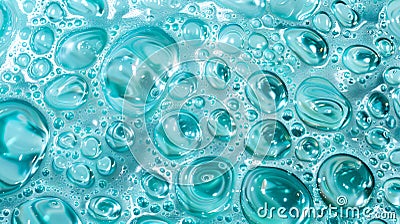 Turquoise Soap Bubbles Creating a Shimmering Abstract Pattern. Concept of Cleanliness, Refreshing Sensations, and Stock Photo