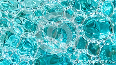 Turquoise Soap Bubbles Creating a Shimmering Abstract Pattern. Concept of Cleanliness, Refreshing Sensations, and Stock Photo