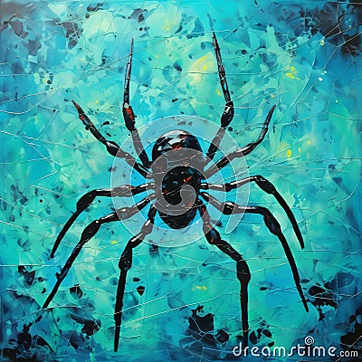 Turquoise Spider: Dark Expressionism Printmaking Wall Art Stock Photo
