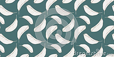 Turquoise tropical seamless pattern with white banana leaves. Vector Illustration