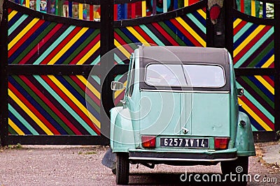 Turquoise Vintage Citroen Editorial Stock Photo