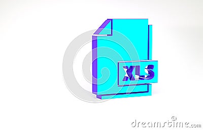 Turquoise XLS file document. Download xls button icon isolated on white background. Excel file symbol. Minimalism Cartoon Illustration