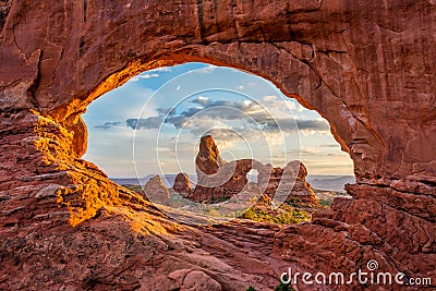 Turret Arch, North Window, Arches National Park, Utah Stock Photo