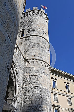 Turreted Towers of Porta Soprano, Piazza Danta, Genoa, Italy Stock Photo