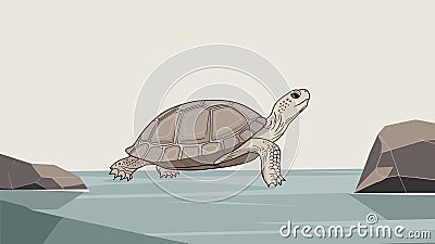 Turtle against an isolated background, showcasing its detailed shell and gentle demeanor in a simple, minimalistic environmen... Vector Illustration