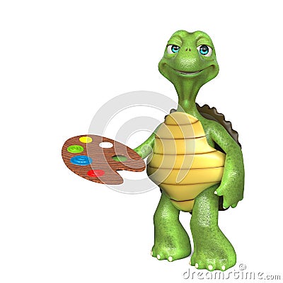 turtle cartoon is holding the pallete Cartoon Illustration