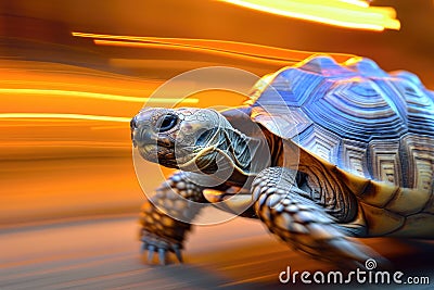 A turtle that fast runs in blur background .generative AI Stock Photo
