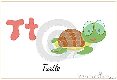 Turtle in glasses english alphabet letter t Vector Illustration