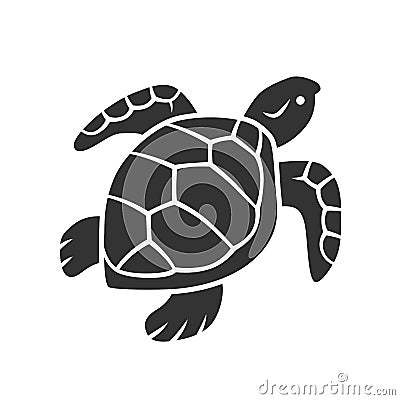 Turtle glyph icon. Slow moving reptile with scaly shell. Underwater aquatic animal. Swimming ocean creature Vector Illustration