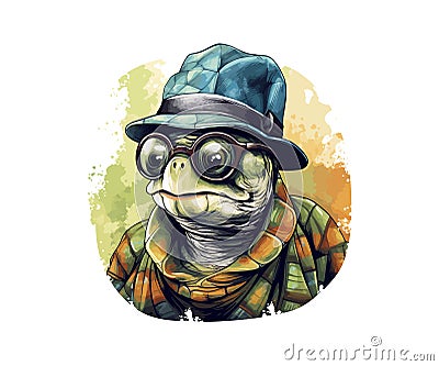 Turtle in a Hipster Hat and with glasses. Vector illustration design Vector Illustration